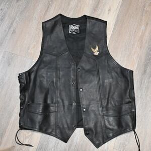 Harley-Davidson Genuine Leather Biker Vest Black Large Motorcycle Patch